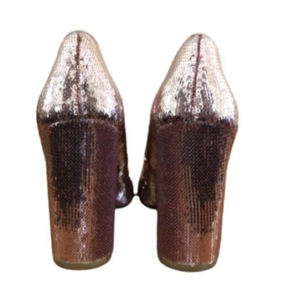 Betsy Johnson Lou pink sequin chunky 4” heel SIZE 6 - Picture 5 of 7